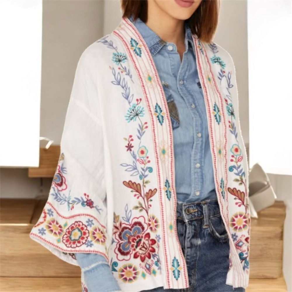 Johnny Was Women's Sicilia Embroidered Linen Kimono - XS